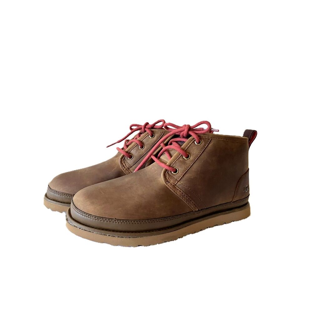 UGG Mens Leather Boots Size 8 Waterproof Brown Red Laces Fuzzy